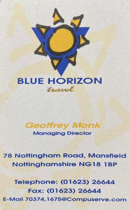 Original Blue Horizon Travel business card